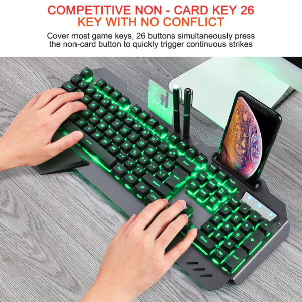 ErgonomicWired Gaming Keyboard with RGB Backlight Phone Holder - Image 5