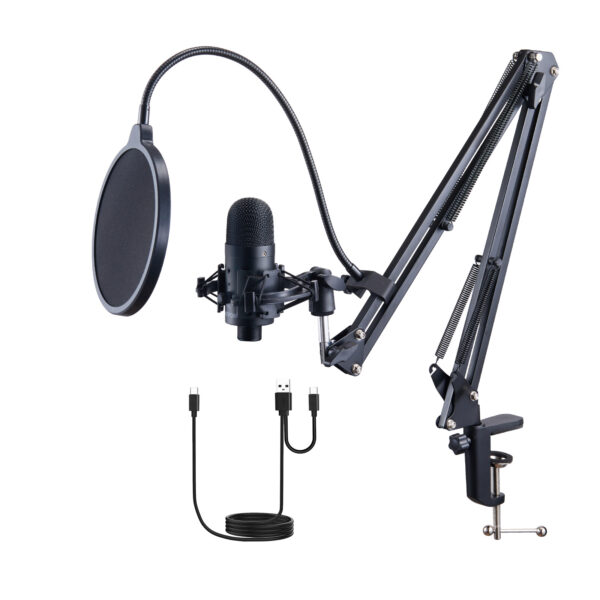 VEVOR USB Microphone, 192kHz 24-bit, Professional Condenser Microphone Kit, With Boom Arm Stand Filter Shock Mount Mute Button Headphones Jack, For Podcast Recording Video Gaming Singing Streaming - Image 7