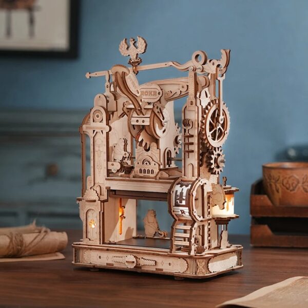 Robotime Rokr Printing Press 3D DIY Puzzle Gifts For Boyfriend Family Wooden Toys With LED Light Building Block Kit Play LK602 - Image 8